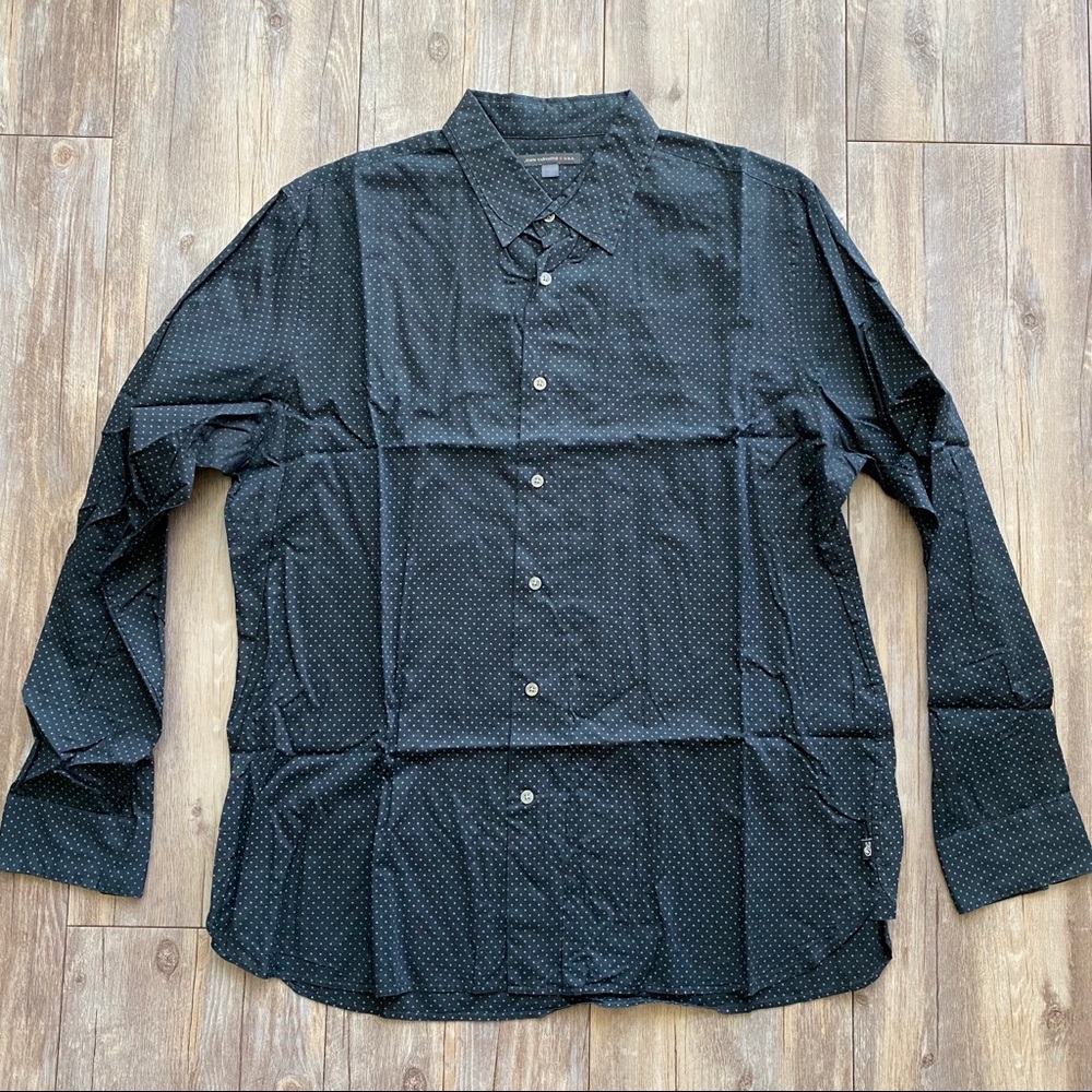 John Varvatos Dot Long Sleeve Button Down Shirt - Black/ XL
